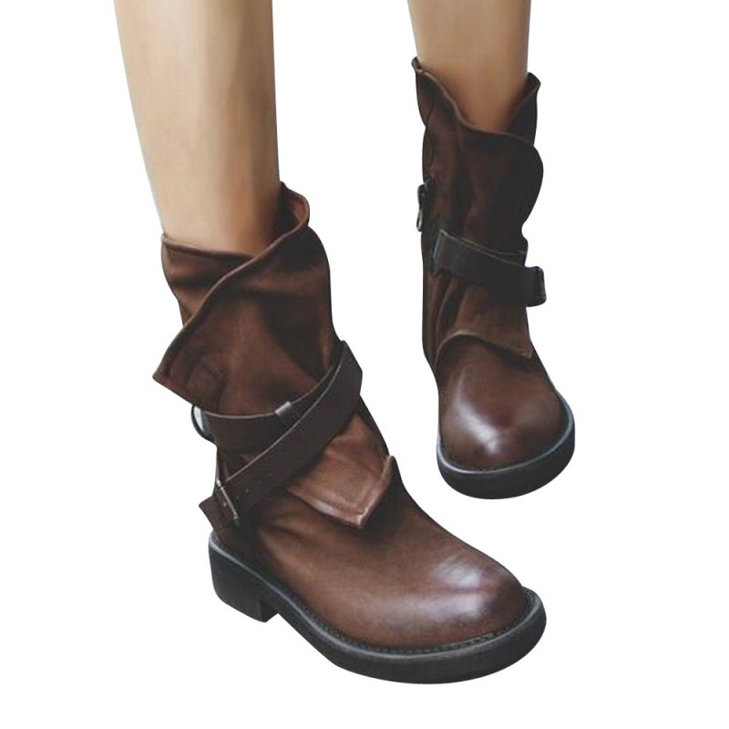 FASHION MEDIUM MILITARY BOOTS WOMEN BUCKLE ARTIFICIAL LEATHER PATCHWORK SHOES FASHION MEDIUM MILITARY BOOTS WOMEN BUCKLE ARTIFICIAL LEATHER PATCHWORK SHOES